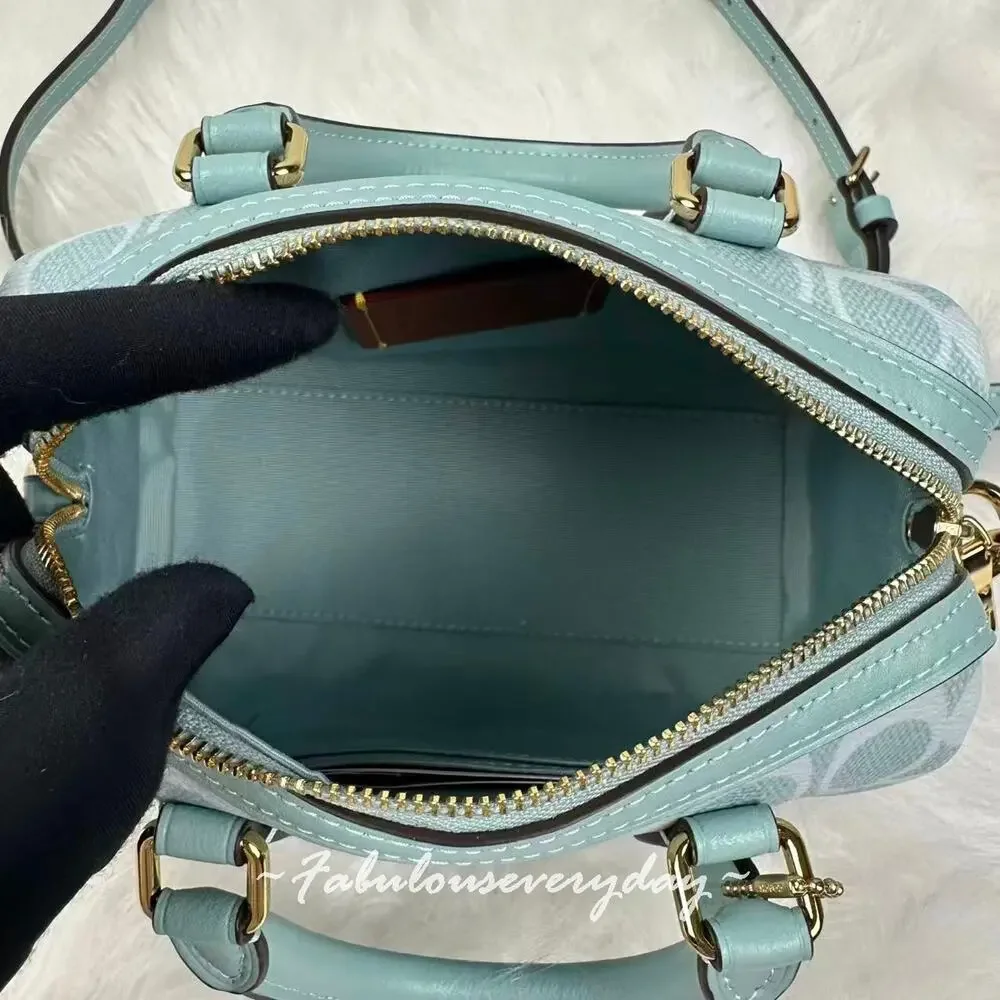 Coach Mini Rowan Crossbody Bag In Signature Canvas/Gold/Light Blue CEY63